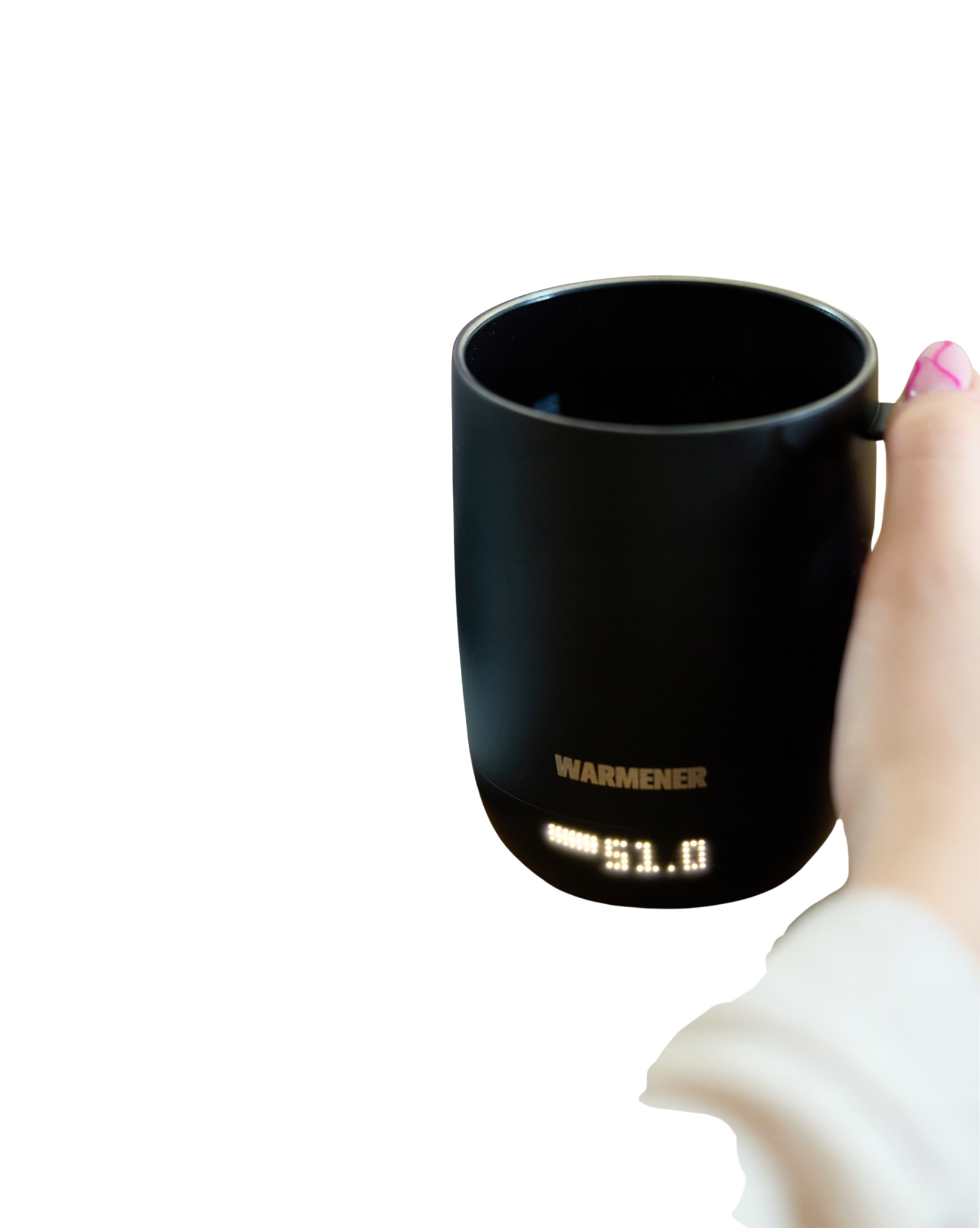 Išmanusis kavos puodelis su temperatūros ekranu, juodas šildantis puodelis kavai ar arbatai – Warmer smart mug