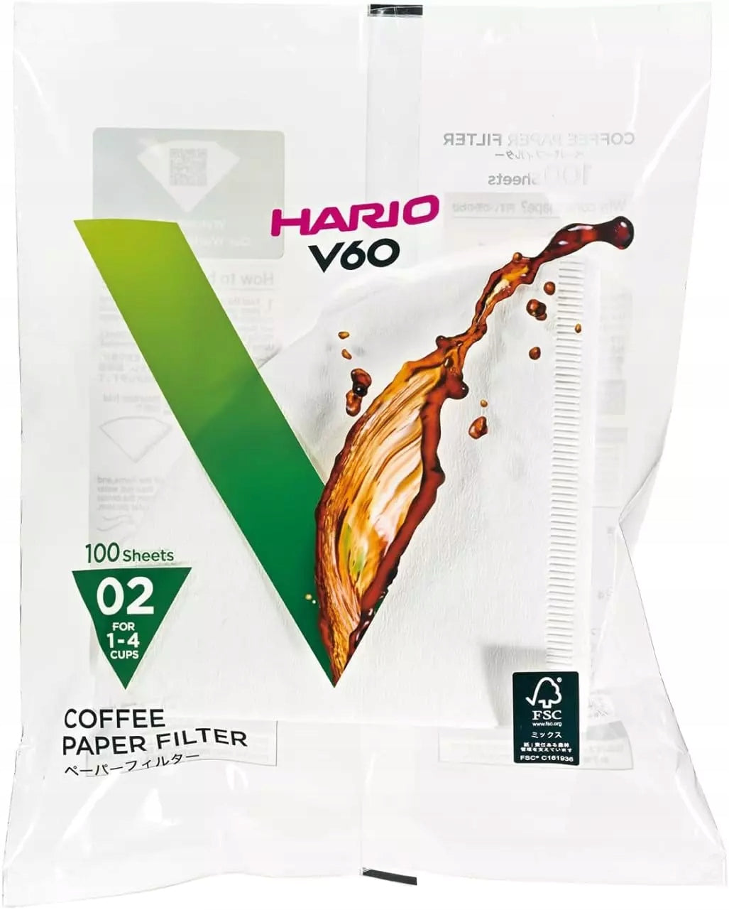 Hario V60-02 popieriniai kavos filtrai, 100 vnt., balti – tinka pour-over kavai

