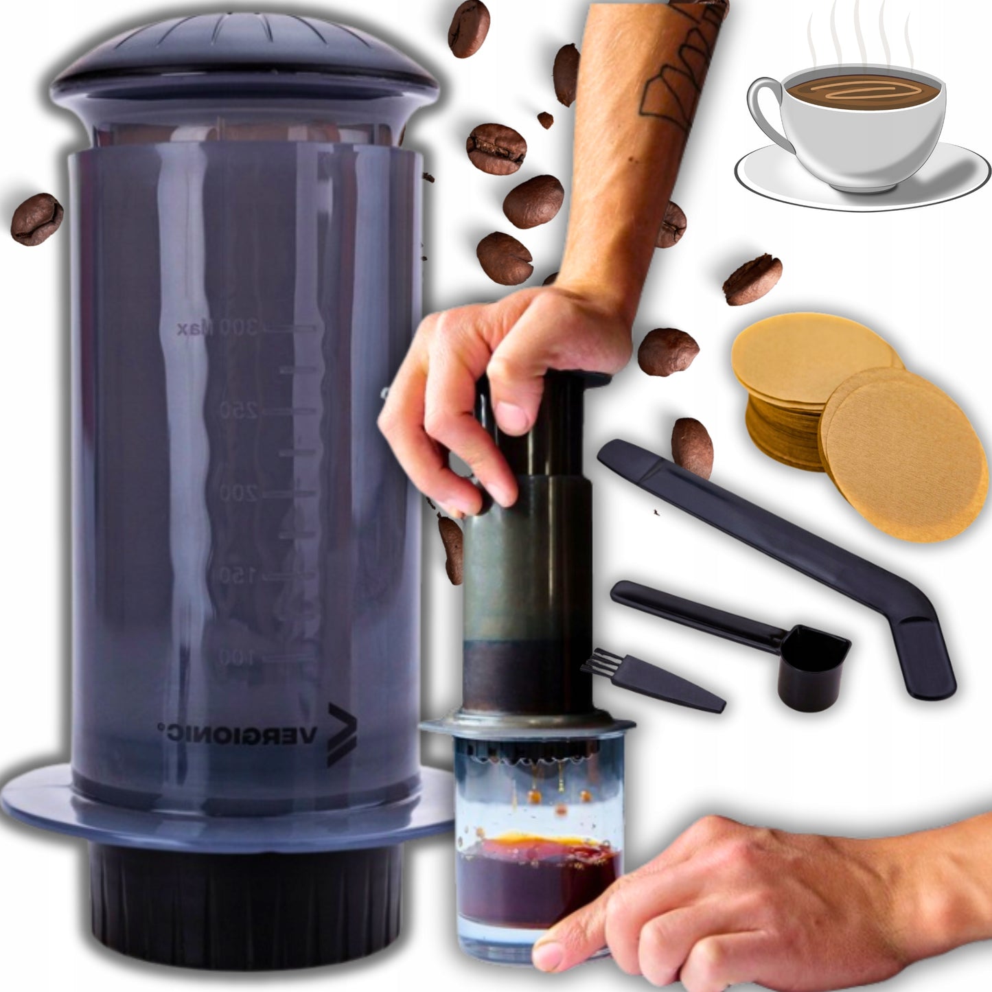Nešiojama aliuminio kavinukė 300 ml espresso kavai – kompaktiška viryklinė kavavirė kelionėms ir namams
